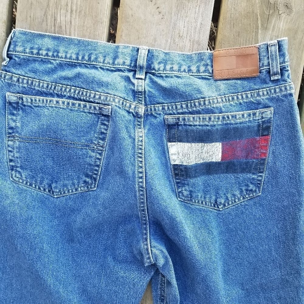 Vintage 90s‎ y2k Tommy Hilfiger Hand Painted Back Pocket Logo Boyfriend Jeans 12